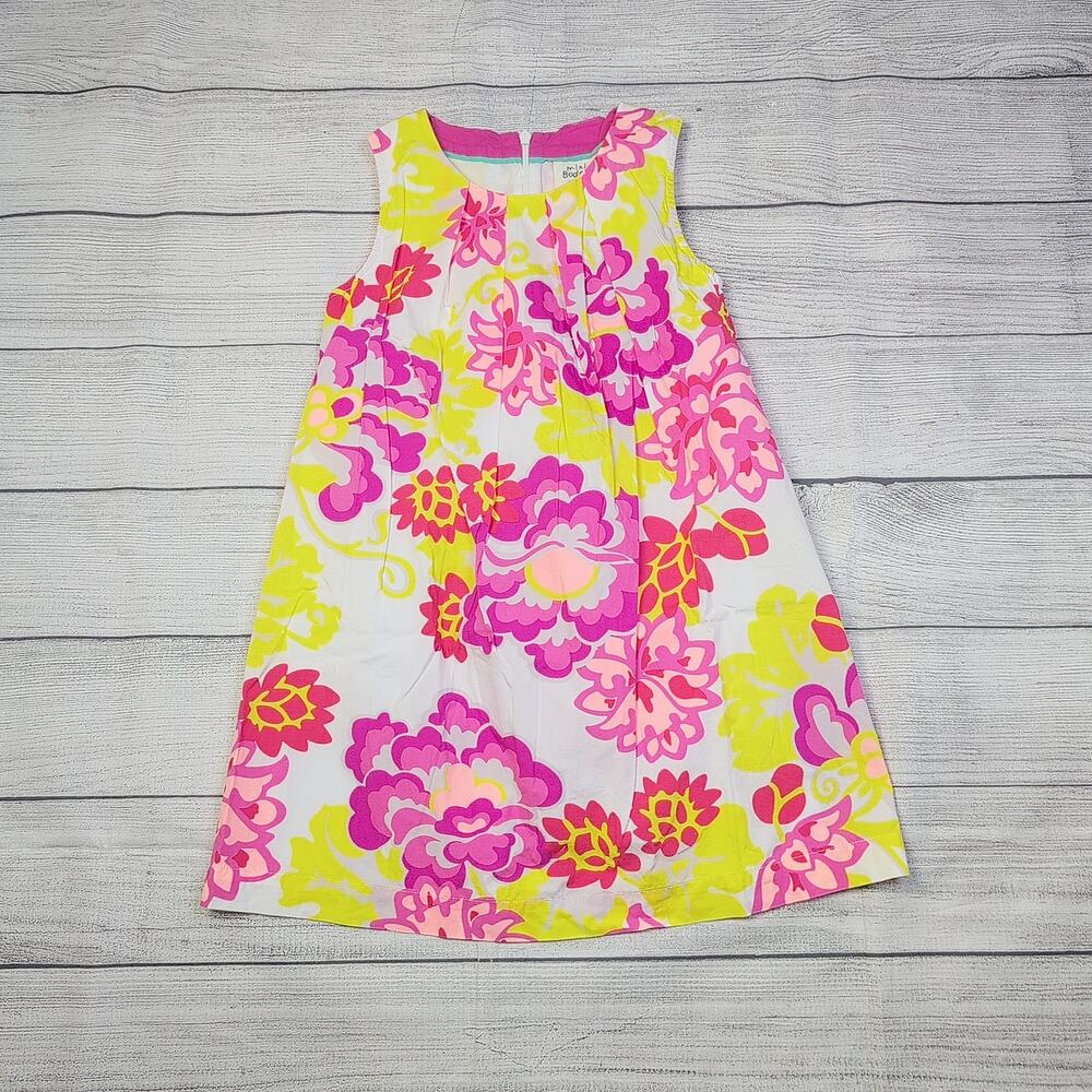 Mini Boden White Pink Yellow Floral Sleeveless A-Line Dress